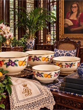 Vintage TableTops Unlimited Essence Fruit Enamelware Bowls Set of 4